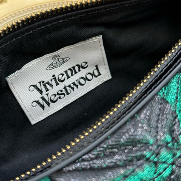 🆕 VIVIENNE WESTWOOD 🧿 NWOT Cindy Cylinder Shoulder Bag, Green Metallic AUTH - Picture 13 of 16
